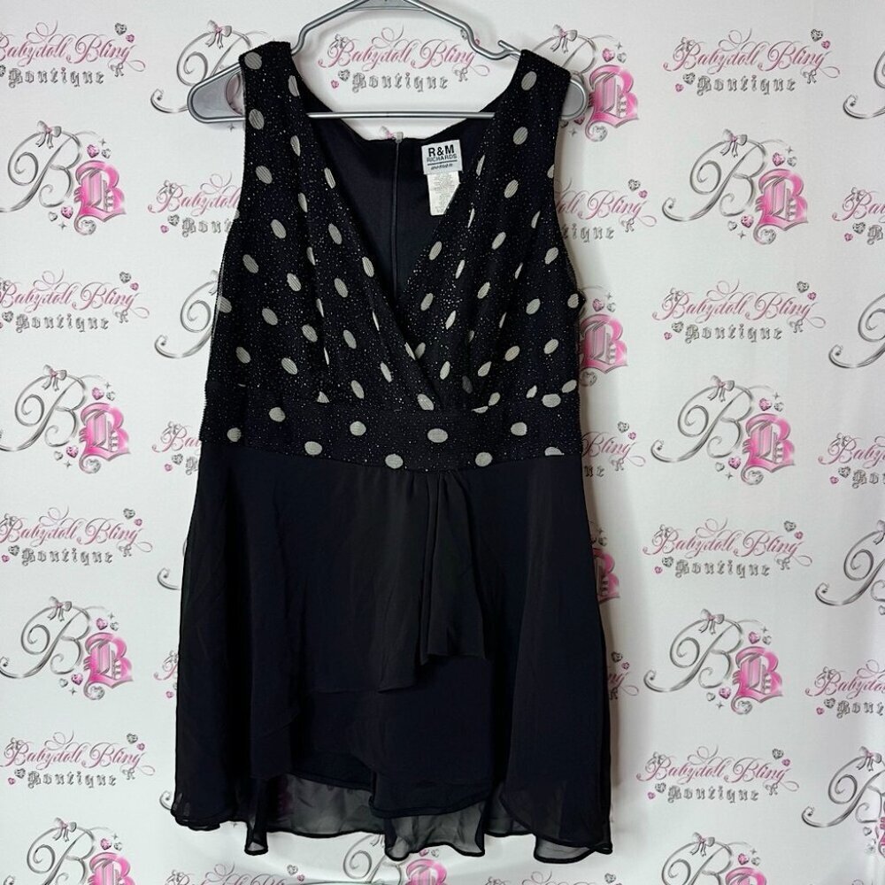 R&M Richards Black and White Polka Dot Dress sparkly zip up back